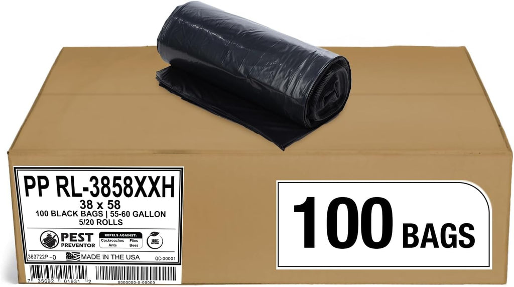 Aluf Plastics T-Tough Roll Pack Low Density Repro Blend Star Seal Coreless Rolls Bag, 55-60 Gallon Capacity, 58" Length x 38" Width, XXH Strength, Black (Pack of 100)