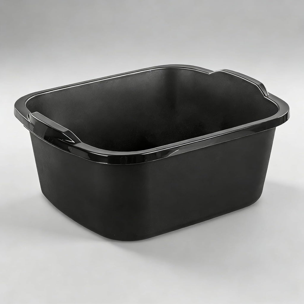 18 Qt. Dishpan, Black Multi-Purpose Plastic Wash Tub, Kitchen, Sink, Utility Basin for Cleaning, Soaking, and Storage