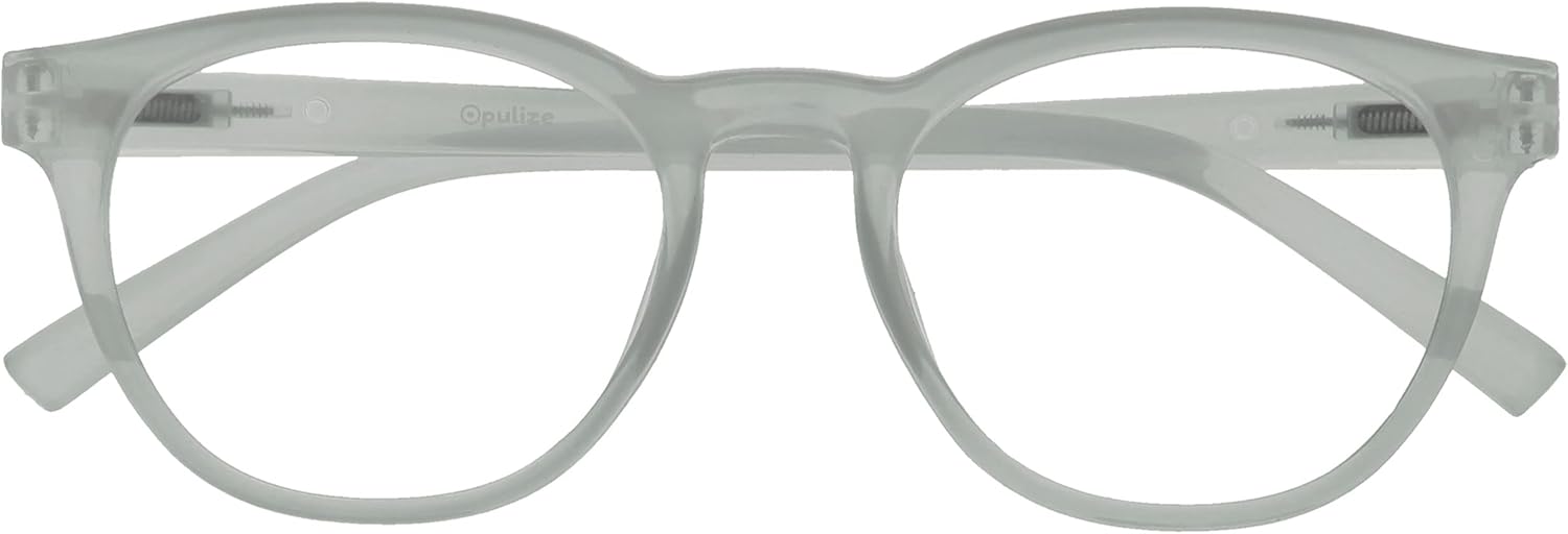 OPULIZE BLU Blue Light Blocking Reading Glasses for Women Men, Cool Round Frame with Anti-Glare Computer and Gaming Eyewear, UV and Eyestrain Protection, Ice +1.50 (Pack of 1)