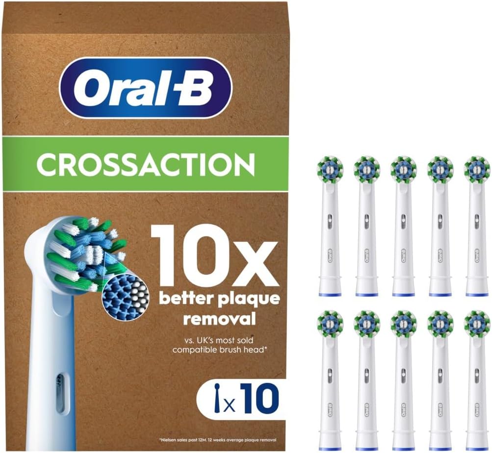 Oral-B Pro Cross Action Toothbrush Heads for Electric Toothbrush, Pack of 10, Suitable for a Post Box