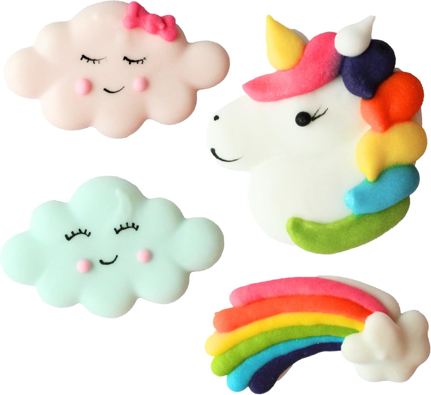 Edible Cake Decorations, Unicorns, Rainbows & Clouds, Kosher Royal Icing Decorations for Birthday Cakes, Cupcake Toppers and Cookies, by Global Sugar Art, 24 count