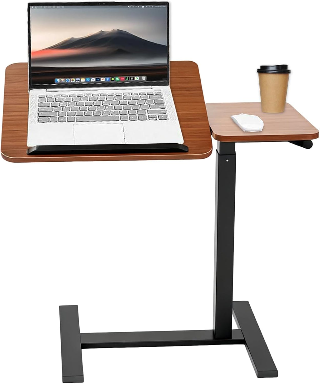 Overbed Bedside Table with Wheels, Pneumatic Adjustable Rolling Laptop Desk,Tiltable Bed Table Over The Bed,Mobile Standing Desk for Bedroom,Couch, Office and Home Use