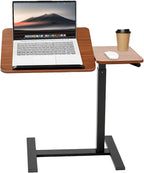 Overbed Bedside Table with Wheels, Pneumatic Adjustable Rolling Laptop Desk,Tiltable Bed Table Over The Bed,Mobile Standing Desk for Bedroom,Couch, Office and Home Use