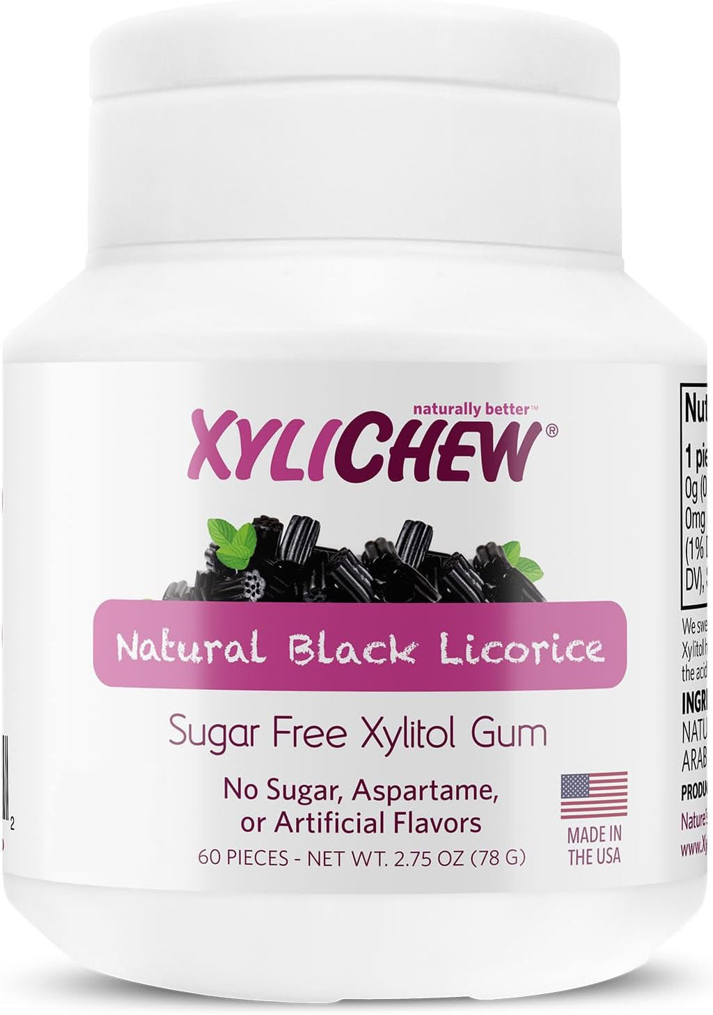 Xylichew Xylitol Chewing Gum - Non GMO, Zero Aspartame, Gluten Free, Sugar Free Gum - Natural Oral Care, Relieves Bad Breath and Dry Mouth - Licorice, 60 Count