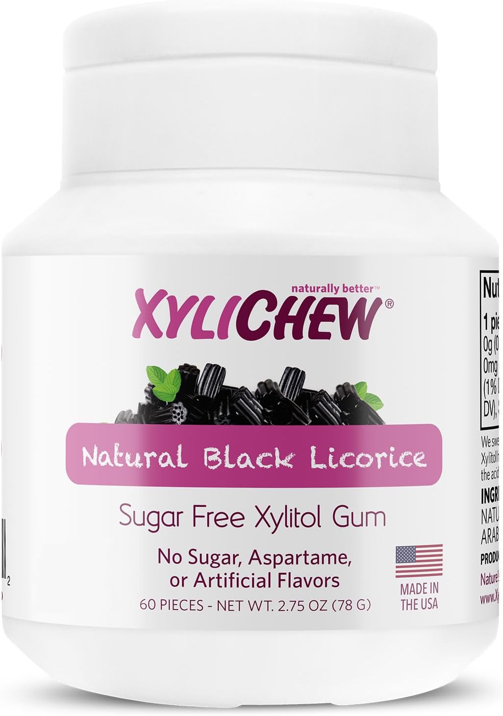 Xylichew Xylitol Chewing Gum - Non GMO, Zero Aspartame, Gluten Free, Sugar Free Gum - Natural Oral Care, Relieves Bad Breath and Dry Mouth - Licorice, 60 Count