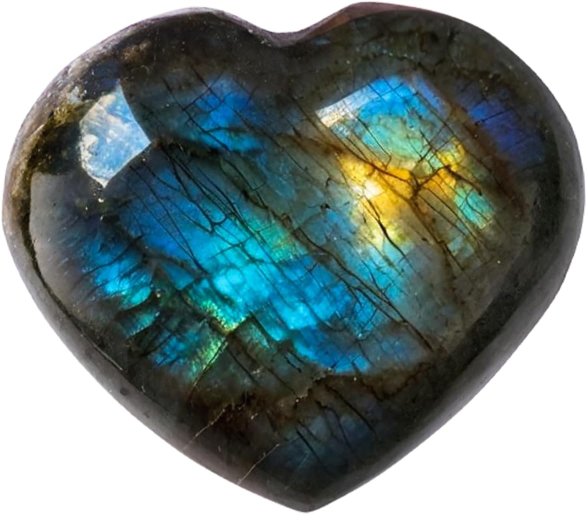 Labradorite Heart Palm Stone, Heart Shaped Crystals and Healing Stones- Pocket Worry Stone for Anxiety and Stress Relief - Healing Crystals for Meditation, Reiki, Spiritual and Crystal Gifts
