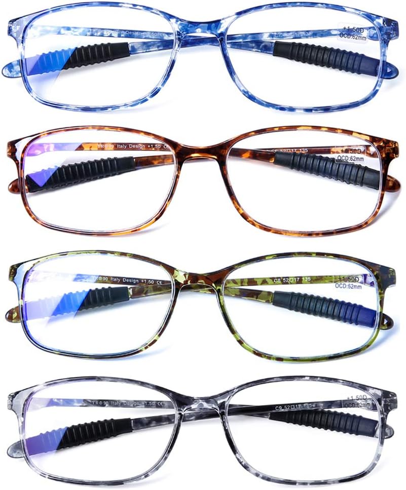 DOOViC Computer Reading Glasses Blue Light Blocking TR90 Frame Lightweight Flexible Readers for Women Men,4 Pack
