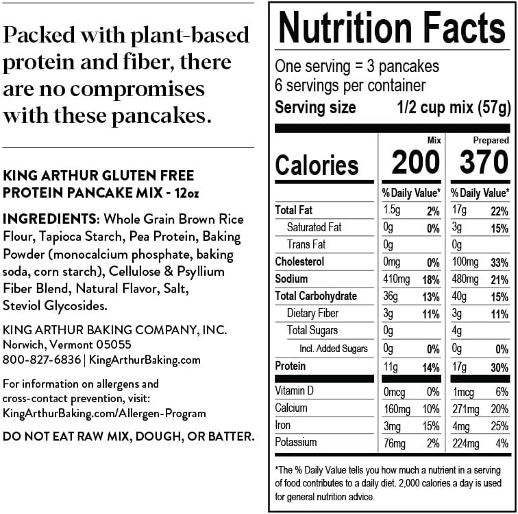 King Arthur Flour Gluten Free Protein Pancake Mix, Non-GMO Project Verified, No Sugar Added, Non-Dairy, 12 Oz (Pack of 1)