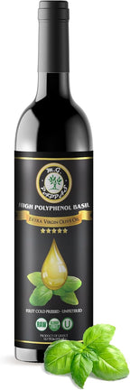M.G. PAPPAS High Polyphenol Rich Basil Infused Olive Oil - Extra Virgin Olive Oil - Over 500mg/kg - Cold Pressed & Unfiltered - High Hydroxytyrosol Greek Olive Oil - Award Winning