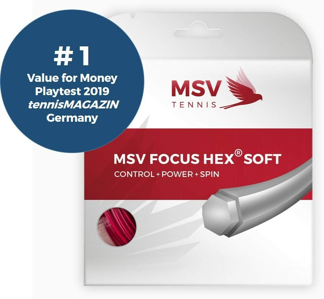 MSV Focus HEX Soft Tennis String Set, 16L/1.25 Gauge, Red