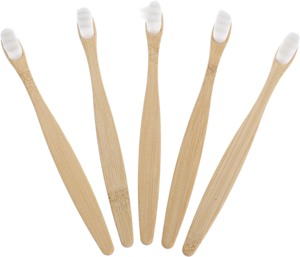 GLEAVI Soft Manual Toothbrushes for Adults 5pcs Round Head Medium Bristles White Wave Design Gentle on Gums Daily Travel Oral Care