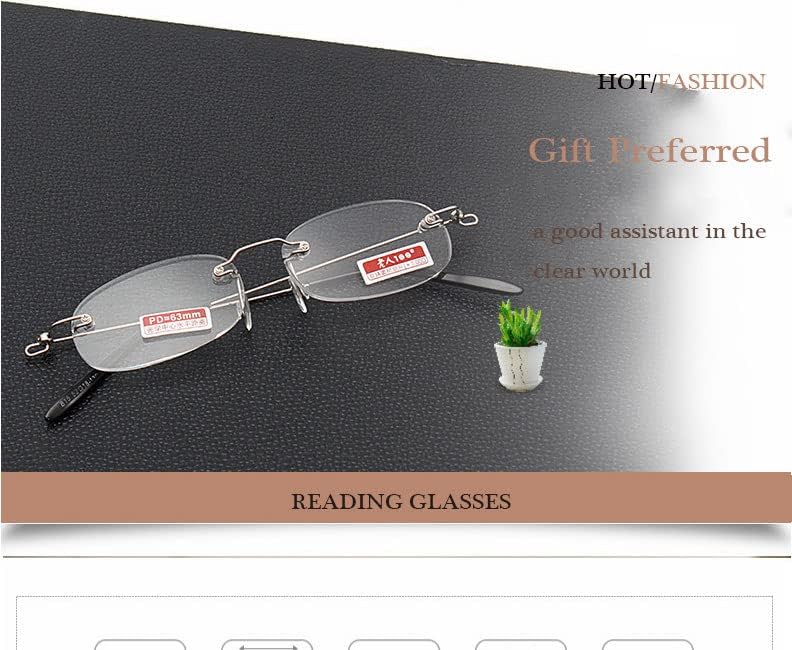 Viseng 2 Pairs Unisex Super Lightweight Rimless Quality Readers Ultra Thin Clear Lenses Frameless Reading Glasses +2.0