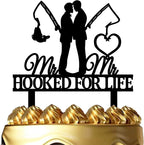 Gay Wedding Cake Topper - HOOKED FOR LIFE - Funny Fishing Gay Wedding Cake Topper, Mr & Mr Wedding Cake Topper (Fishing Gay)