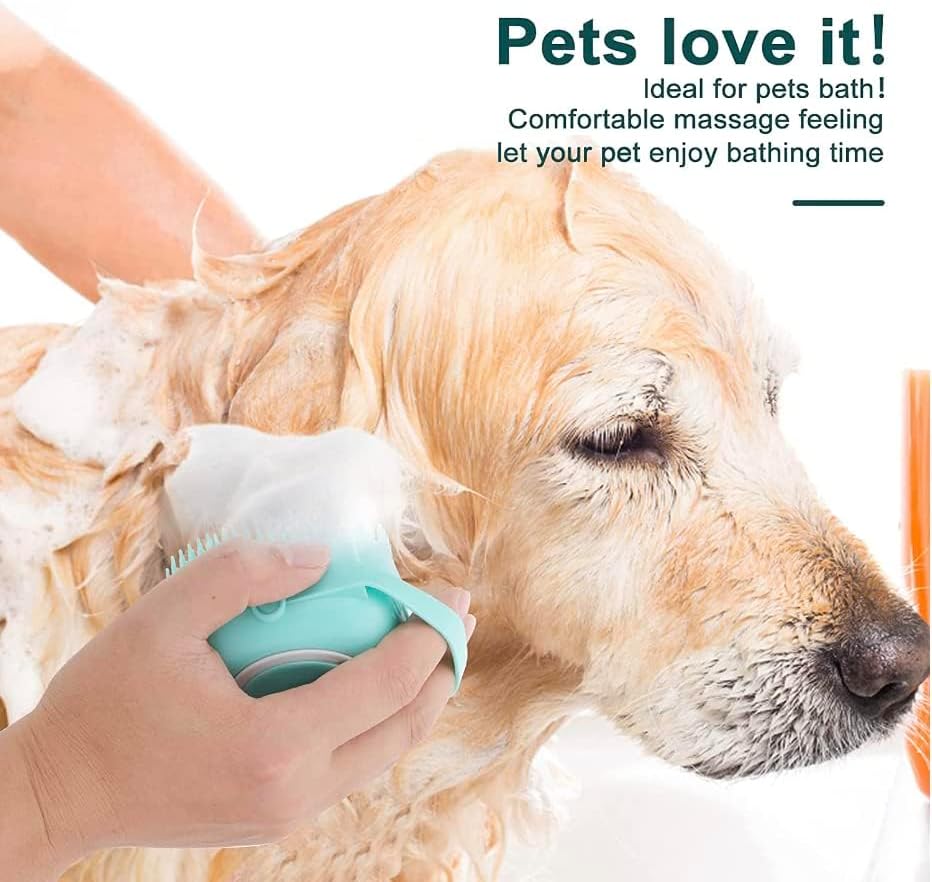 Pet Bath Massage Brush Puppy Dog Cat Grooming Cleaning Soft (Blue)