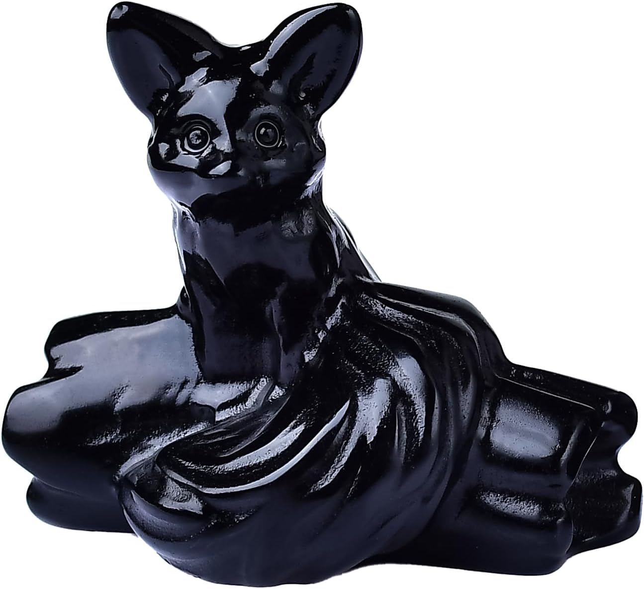 Obsidian Fox Decor Statue Crystals and Healing Stones Fox Figurine Polished Gemstones Bedroom Office Desk Home Decoration A Lucky Decoration