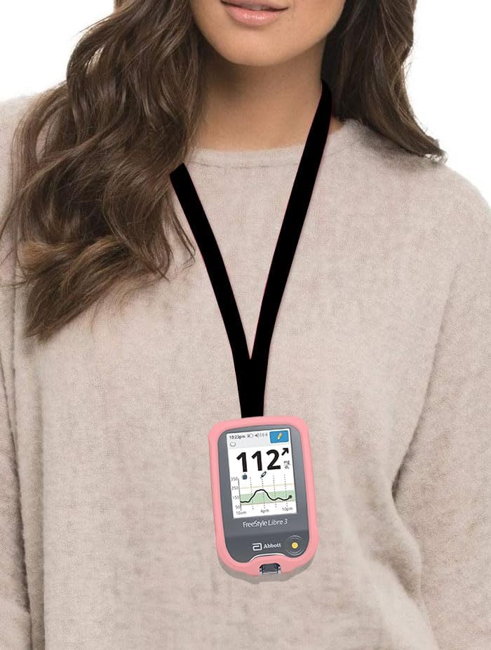 SNK Premium Silicone Case (Lanyard + TPU Screen Protector) for Freestyle Libre 3 & Freestyle Libre 2 (LROSE-Pink)