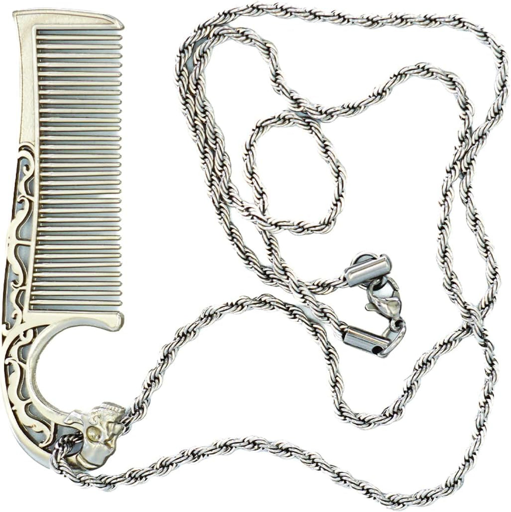 Mustache Comb On Stainless Steel Metal Chain Necklace – Dual-Sided Comb for Men, Fine & Wide Teeth for Precise Moustache Styling – Durable, Compact, Travel-Friendly Grooming Tool for Facial Hair Care