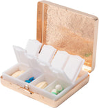 Fashion Elegant Medicine Portable Double Protection Switch Metal Travel Pill Box (7 Days) /8 Compartment (Champagne Gold)