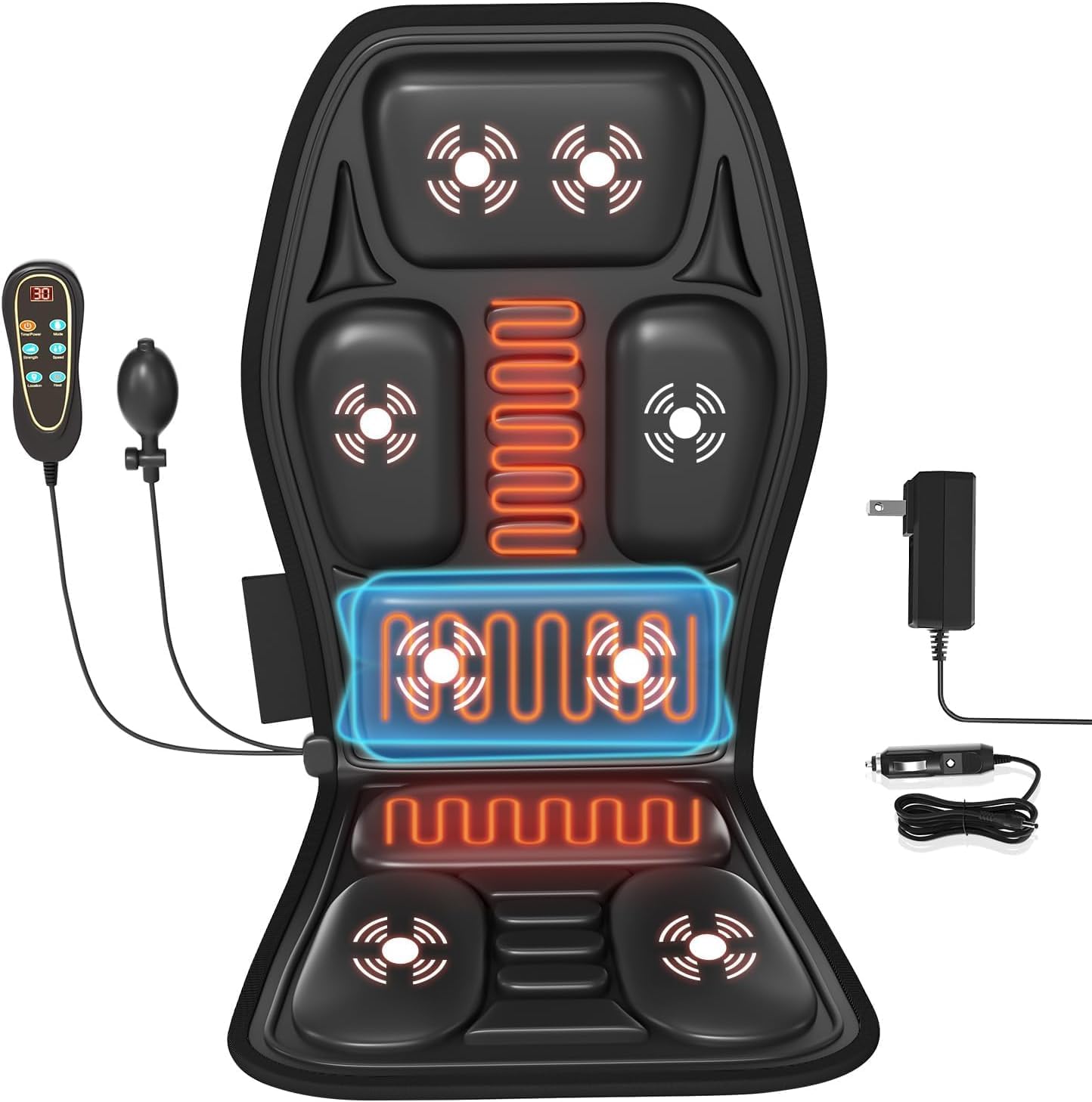 Back Massager for Chair, Massage Seat Cushion with Heat, Lumbar Traction, 6 Vibrating Motors Massager Chair Pad for Full Body Pain Relief, and Home Use