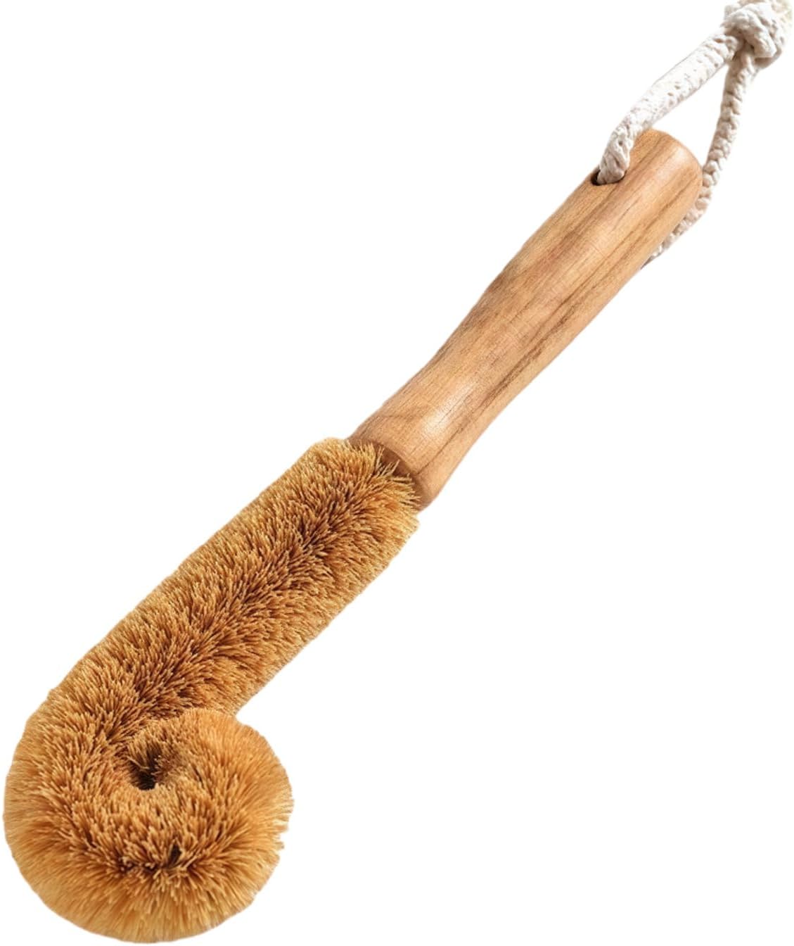 1Pcs Long Handle Scrubber with Bamboo Handle and Coconut Fibers Bristles Cleanning Brush for Glass Bottle Cup Winebottle Kitchen Home