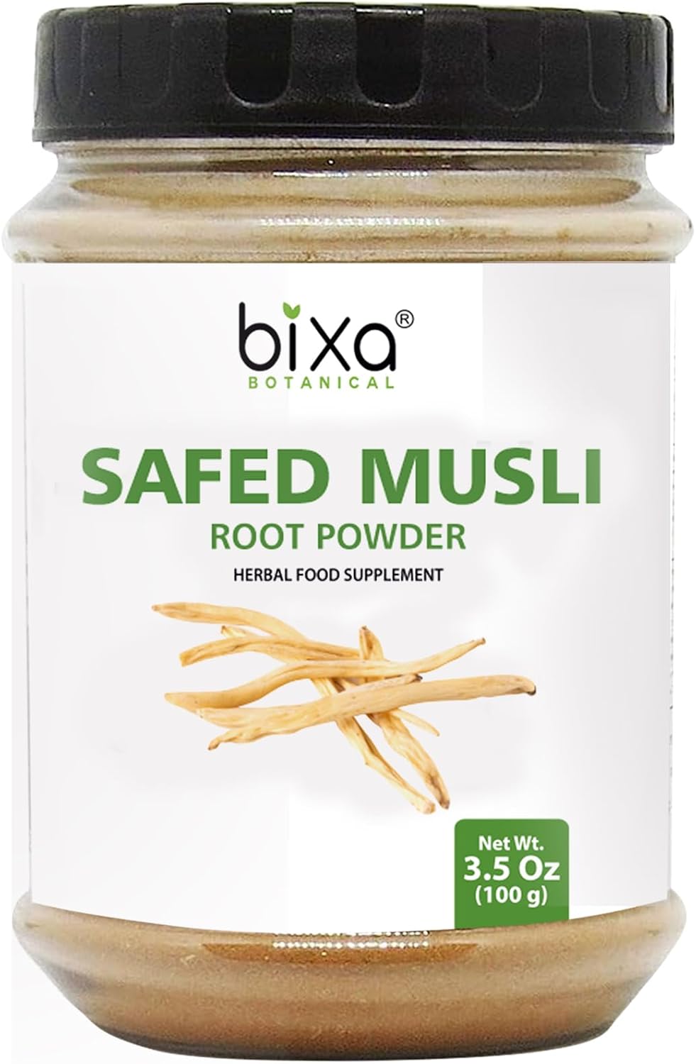 bixa BOTANICAL Safed Musli Root Powder Ayurvedic Natural Herbal Supplement Pure Authentic Premium Quality | Gluten Free, Non-GMO, Steam Sterlized, Vegan (3.5 Ounce (Pack of 1), Safed Musli)