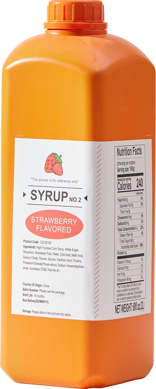 Soeos Strawberry Flavored Syrup, 68 fl oz (2 Liters) – Rich & Sweet Fruit Syrup for Drinks, Desserts, and Pancakes – Perfect for Boba Tea, Milkshakes, Ice Cream, and Cocktails