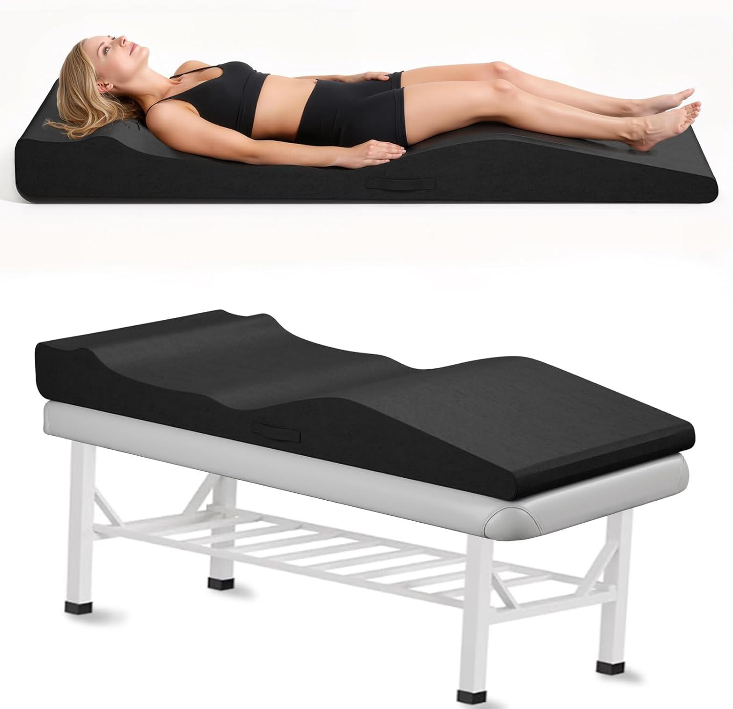 Ergonomic Lash Bed Topper, High-Density Foam Massage Table Topper with Plush Removable Cover, Non-Slip Massage Table Pad for Salon, Spa, Facial,Lash Extension Beds, 71"x28" (Black)