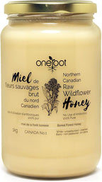 Oneroot 100% Canadian Wildflower Honey - 1kg / 2.2lbs, Unheated & Creamed - Nutrient-Rich, Natural Sweetener with Enzymes - Thick & Pure Raw Unfiltered Honey