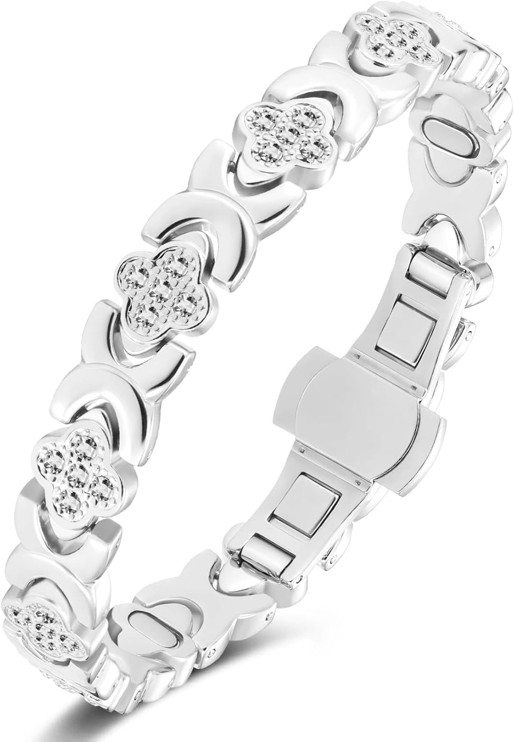Jecanori 5X Strength Magnetic Copper Bracelet for Women Ellipse Magnets Pure Copper Magnetic Bracelet Premium Butterfly Clasp & Adjustable Length Four-Leaf Clover Health Bracelets