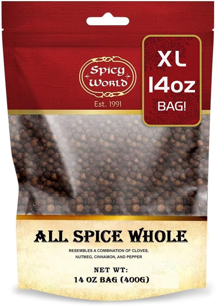Spicy World Whole Allspice Berries 14 Oz Resealable Bag | All Spice Pimento Jamaica Pepper for Cooking & Seasoning | Versatile Berry for Curries, Soups and even Pastries