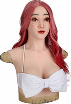 Realistic Female Head Mask Handmade Soft Silicone Disguise Mask with Breast for Halloween Crossdresser Cosplay