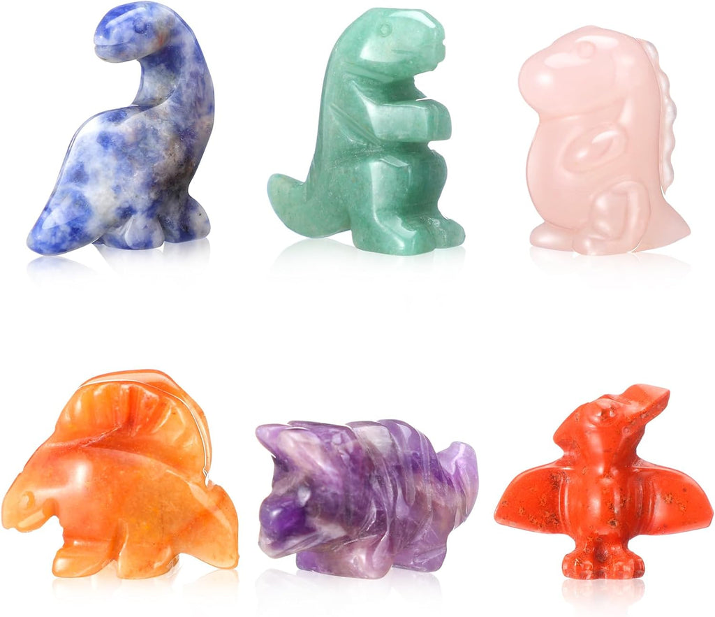 Seenelling 6 Pcs Crystal Dinosaur Figurines - Cute Stone Dinosaur Figures Statue Collection Decor for Women, Men, Desk, Garden, Home