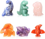 Seenelling 6 Pcs Crystal Dinosaur Figurines - Cute Stone Dinosaur Figures Statue Collection Decor for Women, Men, Desk, Garden, Home