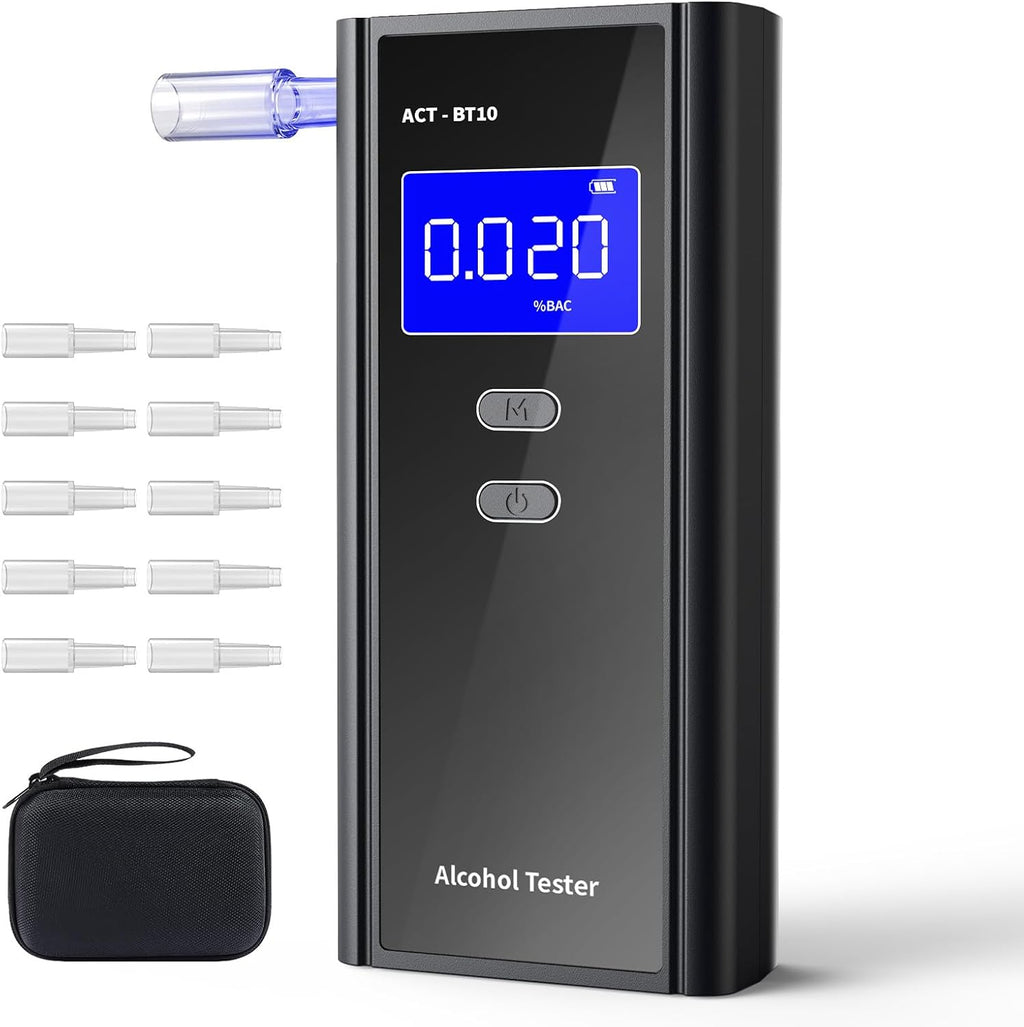 Homealexa Breathalyzer for Alcohol, Portable Alcohol Tester with Digital BAC Display, High Accuracy Sensor, 3-5s Fast Test, Personal Breathalyzer with 10 Mouthpieces for Home Party Use