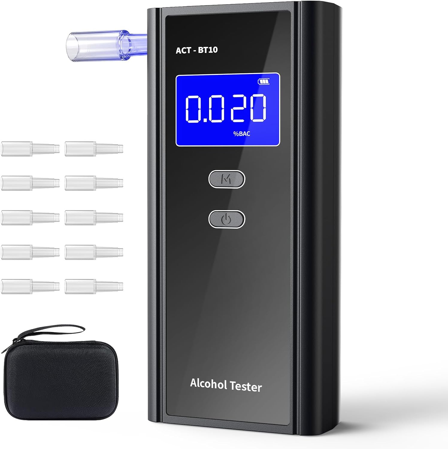 Homealexa Breathalyzer for Alcohol, Portable Alcohol Tester with Digital BAC Display, High Accuracy Sensor, 3-5s Fast Test, Personal Breathalyzer with 10 Mouthpieces for Home Party Use
