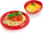 pekokavo Spill Proof Scoop Bowl and Plate with Non-Skid Suction Base, Adaptive Self-Feeding Dinnerware for Elderly/Disabled (Red Combo Set)