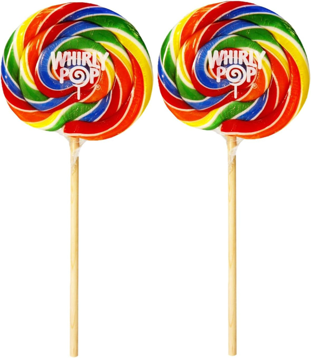 Whirly Pop Rainbow Swirl Lollipops - 1.5oz (Pack of 2) - 3" Individually Wrapped Lollipop Candy - Rainbow Mix Fruit Flavoured Hard Candy - Ideal Snack for Party Favors, Cake Topper & Goodie Bags