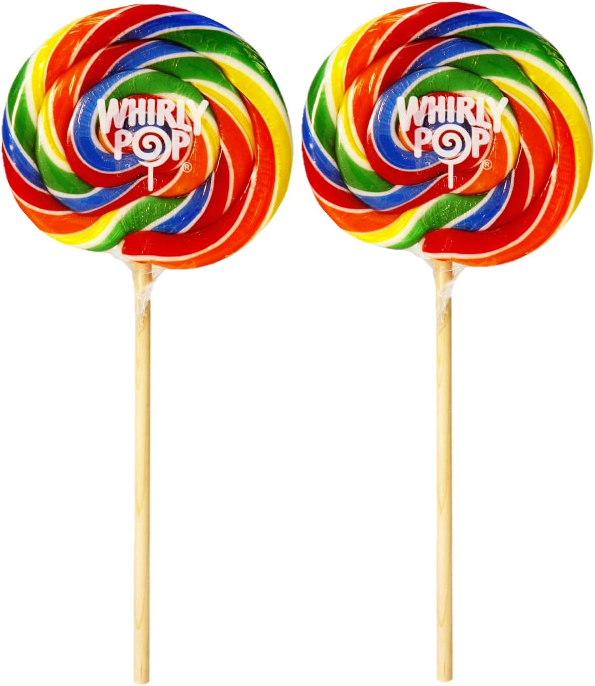 Whirly Pop Rainbow Swirl Lollipops - 1.5oz (Pack of 2) - 3" Individually Wrapped Lollipop Candy - Rainbow Mix Fruit Flavoured Hard Candy - Ideal Snack for Party Favors, Cake Topper & Goodie Bags