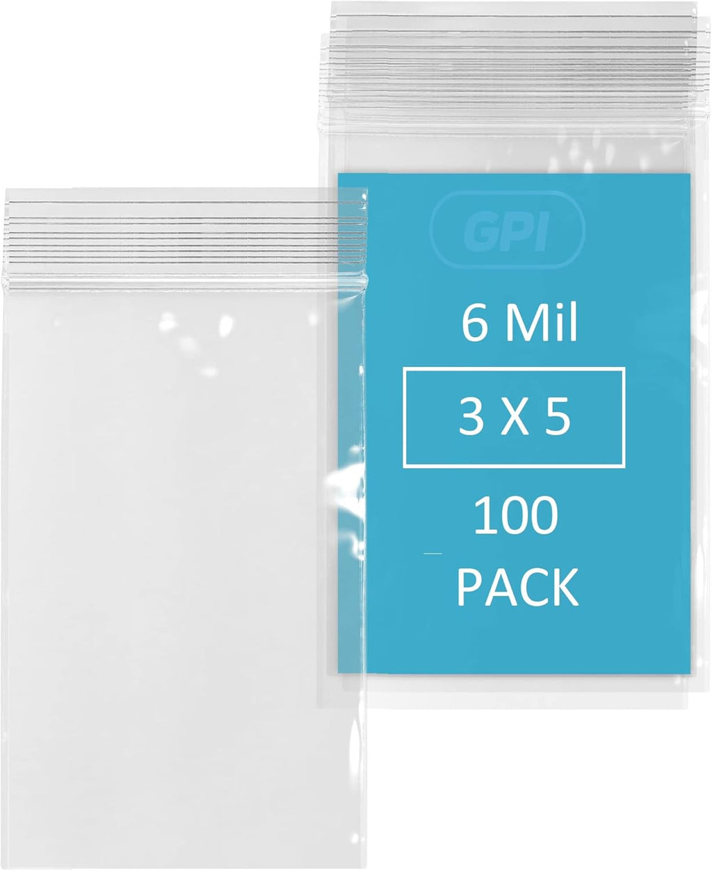 GPI - 6 Mil, Extra Heavy-Duty, 3" x 5" Clear Plastic Reclosable Zip Bags, Puncture-Resistant, Strong Resealable Poly Bags, With Lock Zipper Seal, For Screws, Nuts, Bolts & Constuction, 100 Count
