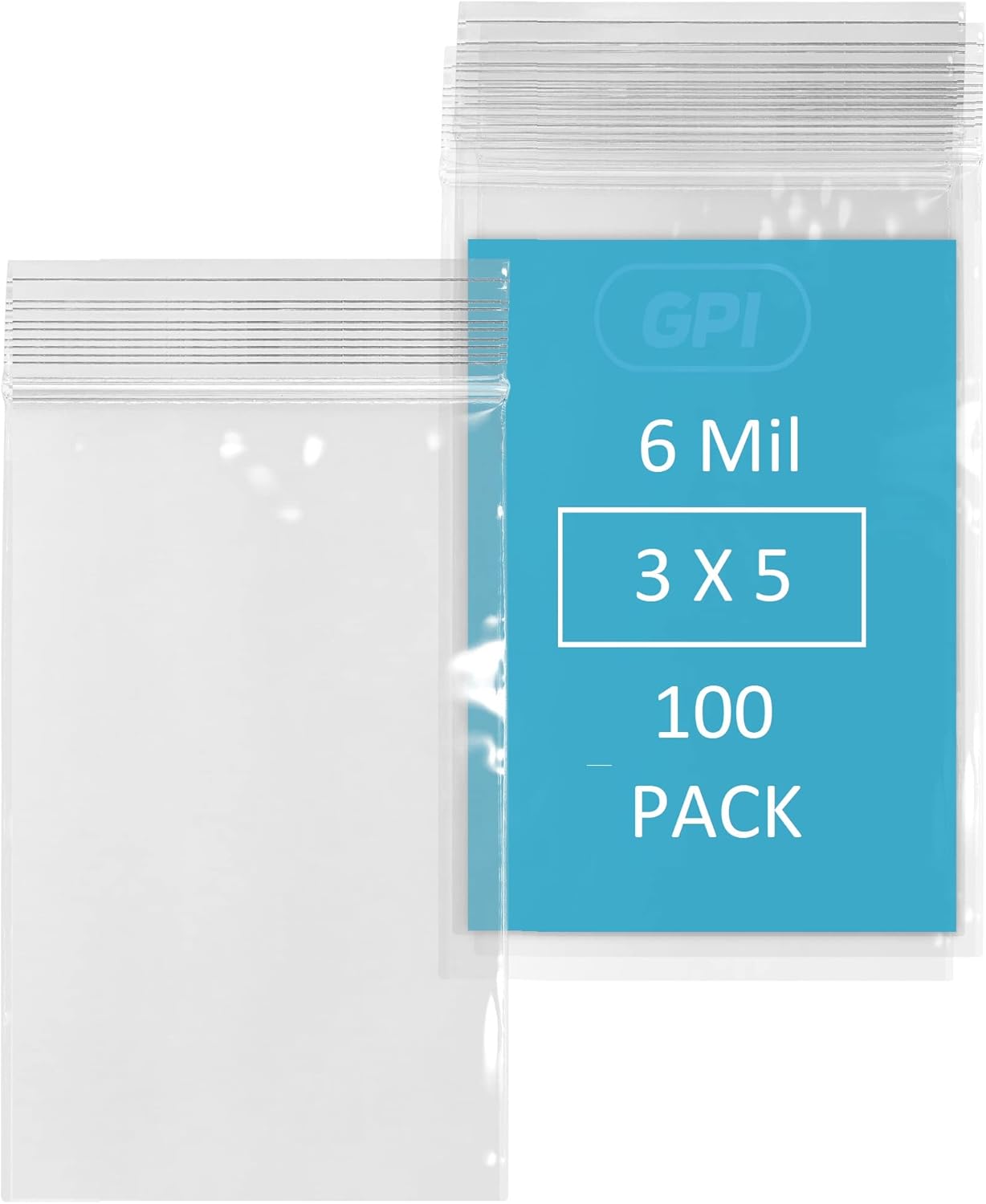 GPI - 6 Mil, Extra Heavy-Duty, 3" x 5" Clear Plastic Reclosable Zip Bags, Puncture-Resistant, Strong Resealable Poly Bags, With Lock Zipper Seal, For Screws, Nuts, Bolts & Constuction, 100 Count