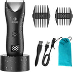 Body Hair Trimmer for Men, Electric Ball Trimmer with Ceramic Blade, Waterproof Pubic Groin Hair Trimmer for Mens Grooming Kit with LCD Display & Recharge Dock (Black)