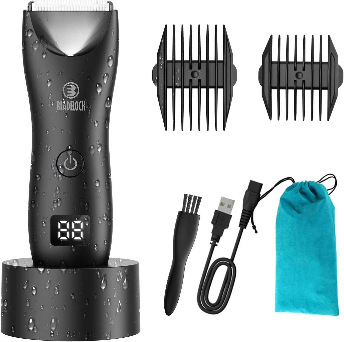 Body Hair Trimmer for Men, Electric Ball Trimmer with Ceramic Blade, Waterproof Pubic Groin Hair Trimmer for Mens Grooming Kit with LCD Display & Recharge Dock (Black)