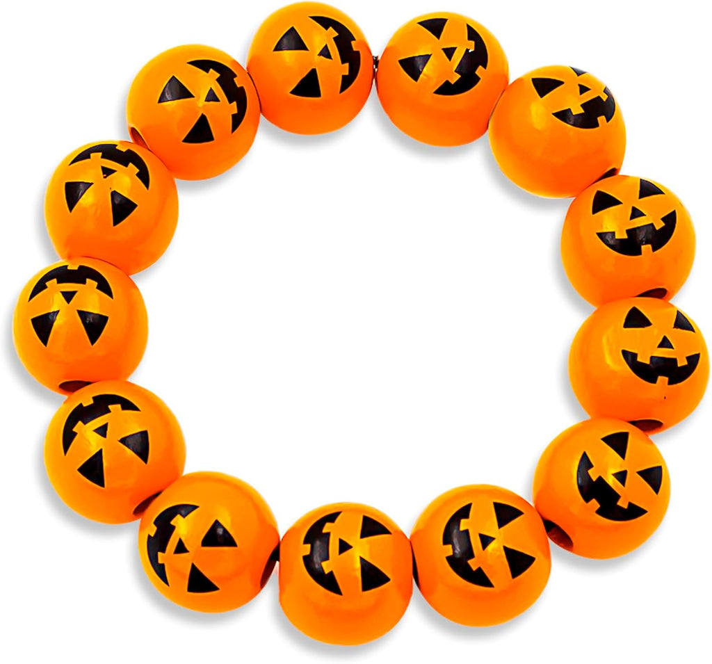 Cute Pumpkin Beaded Bracelets - Stretchable Halloween Accessory for Cosplay & Party Costume Jewelry