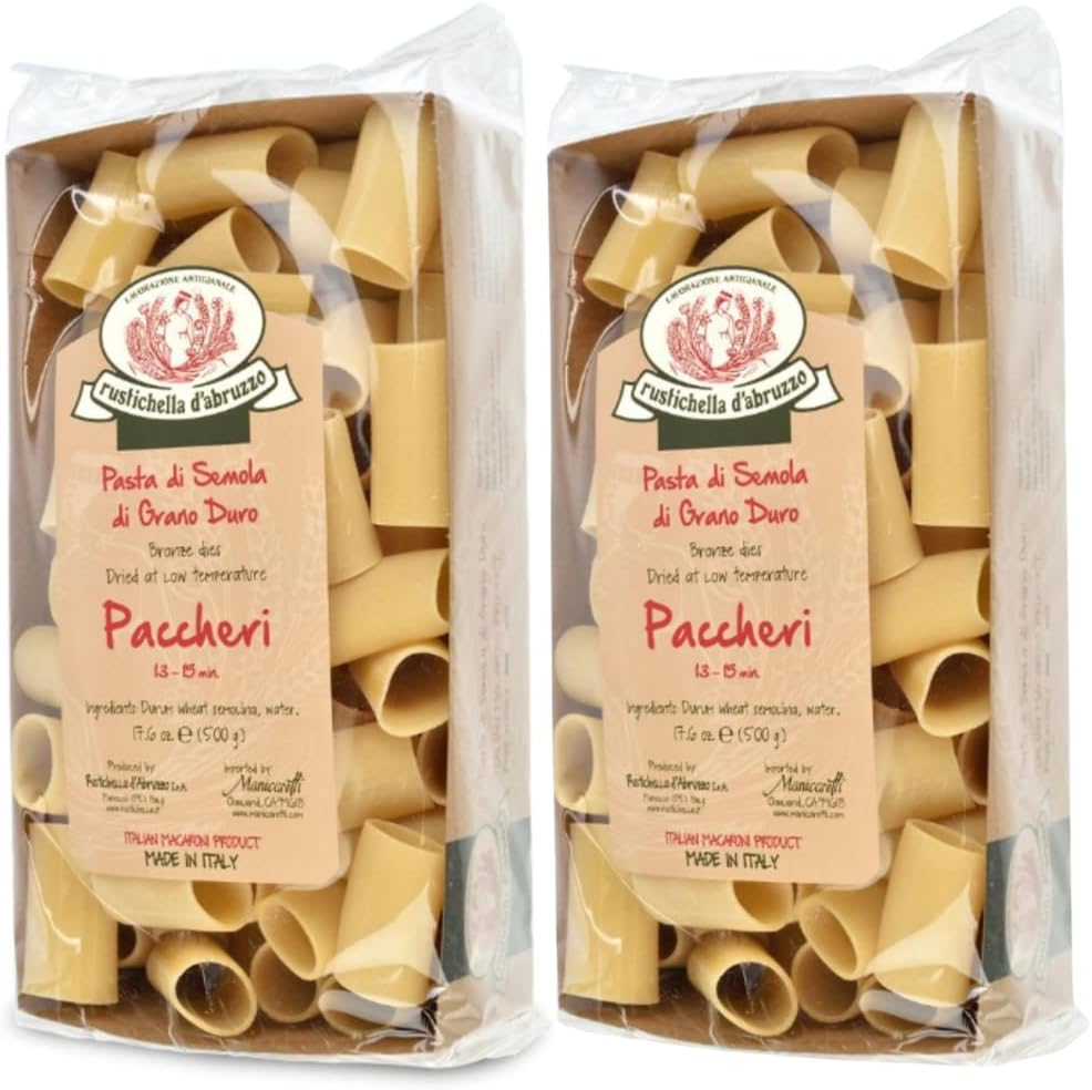 Rustichella d'Abruzzo Paccheri Pasta (2 Pack) - 500g Classic Durum Wheat Large Tube Pasta - Perfect for Hearty Sauces - Cooks in 13-15 Minutes - Authentic Italian Flavor