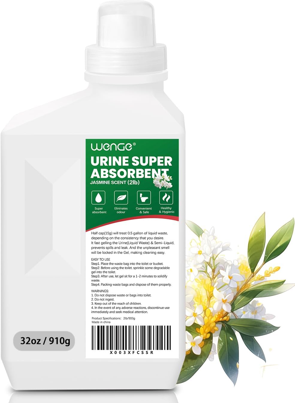 Wenge Urine Super Absorbent, Solidifier - 180 Use Poo Gel for Camping, Eco Absorbent Liquid Waste Gelling and Deodorizing Powder for Outdoor Camping Hiking (Green Jasmine Scent)