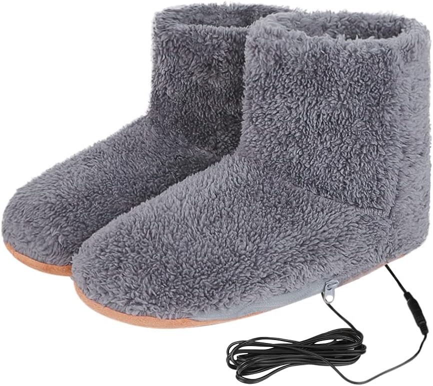 USB Heated Plush Slippers Electric Thermal Foot Warmer Women Men Washable Chargeable Heated Boots for Home Office Indoor