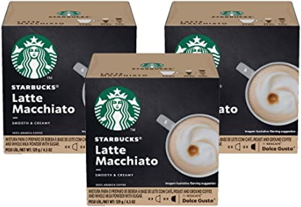 Dolce Gusto Starbucks Coffee, Latte Macchiato, (Packaging May Vary) 12 Count, Pack of 3
