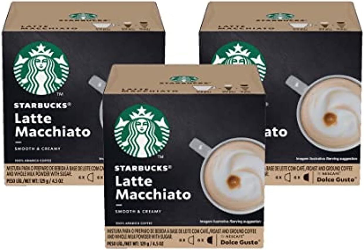 Dolce Gusto Starbucks Coffee, Latte Macchiato, (Packaging May Vary) 12 Count, Pack of 3