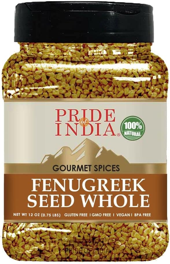 Pride of India – Fenugreek Seed Whole – Whole & Gourmet Indian Spice – Ideal Seasoning for Cooking – Free of Preservatives – Easy to Use – 12 oz. Medium Dual Sifter Jar