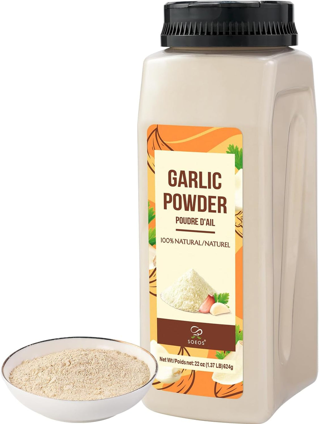 Soeos Garlic Powder 22 Ounce(624 g), Garlic Powder Seasoning, Additive Free, Non-GMO, Garlic Seasoning for Flavor Vegetables, Grilled Meats, Salads, Dressings and More, Culinary Grade